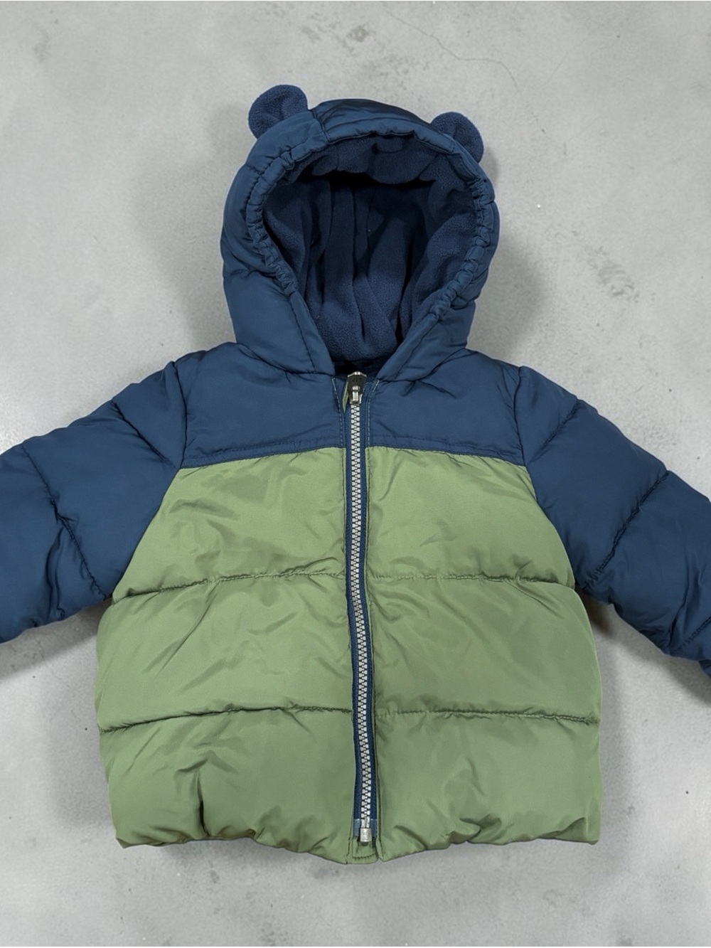 GAP Navy and Olive Green Water Resistant Hooded Puffer Jacket with Hood 12-18 MO